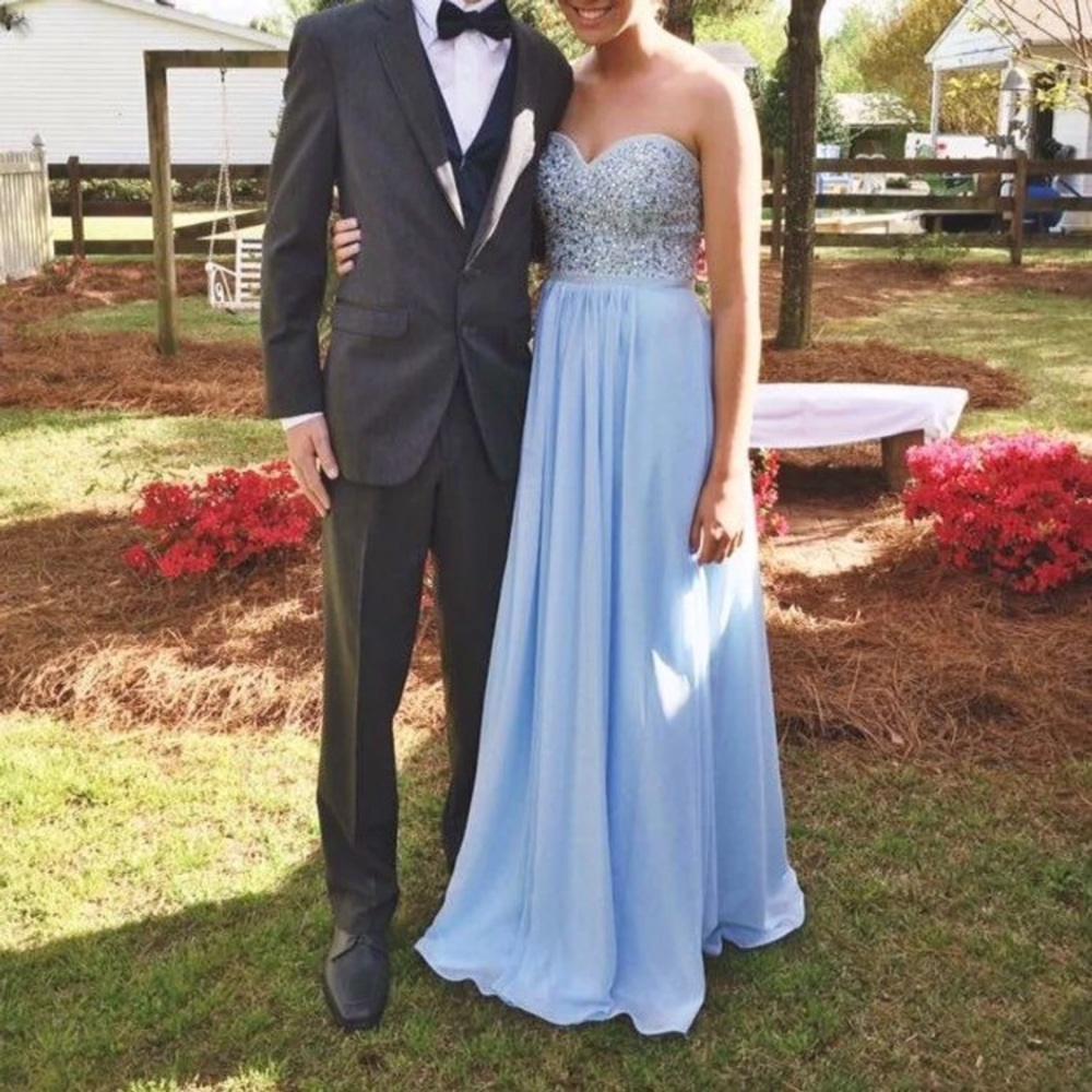 Light Blue Beaded Prom Dress